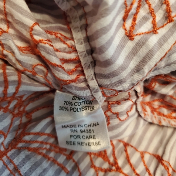 Halter style drawstring top.  Gray/white striped with all-over embroidery - Picture 6 of 8